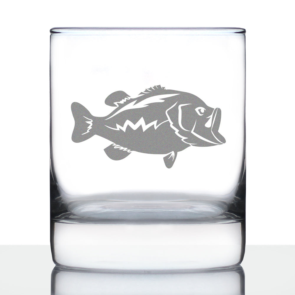 Largemouth Bass - Whiskey Rocks Glass - Bass Fishing Gifts for Fisherman - Fun Fish Cups &amp; Lake House Decor - 10.25 oz Glasses