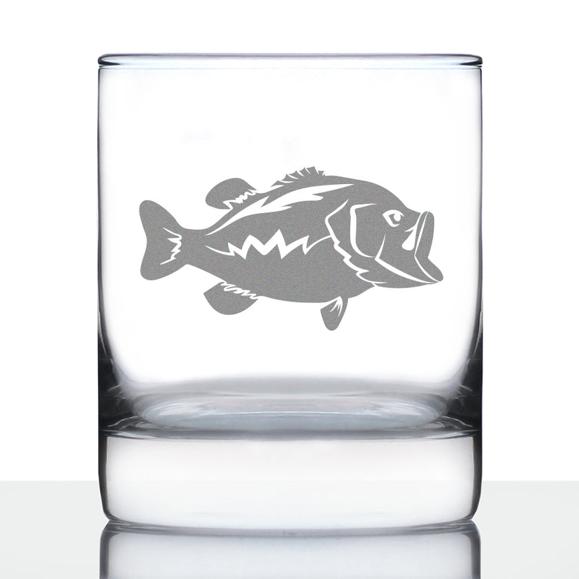 Largemouth Bass - Whiskey Rocks Glass - Bass Fishing Gifts for Fisherman - Fun Fish Cups & Lake House Decor - 10.25 oz Glasses