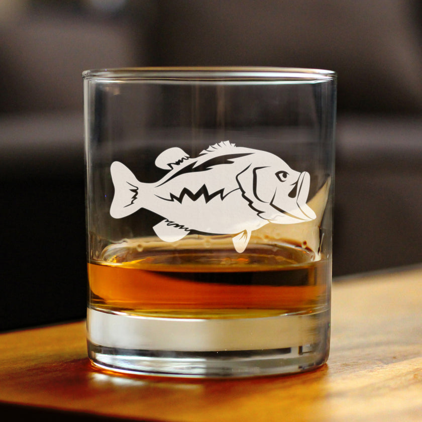 Largemouth Bass - Whiskey Rocks Glass - Bass Fishing Gifts for Fisherman - Fun Fish Cups & Lake House Decor - 10.25 oz Glasses