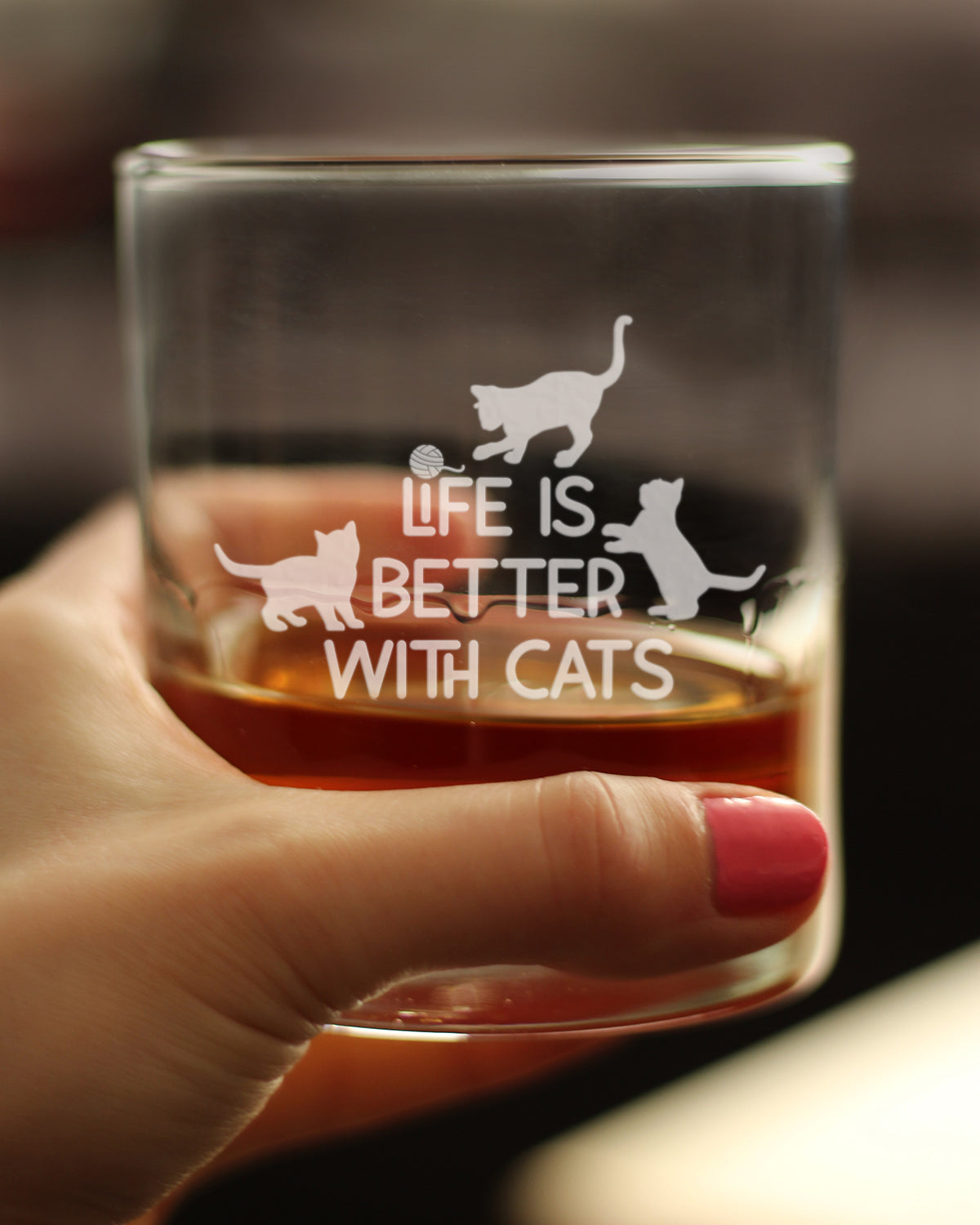 Life is Better With Cats - Funny Kitten Themed Gifts for Cat Lovers - 10 Ounce Rocks Glass