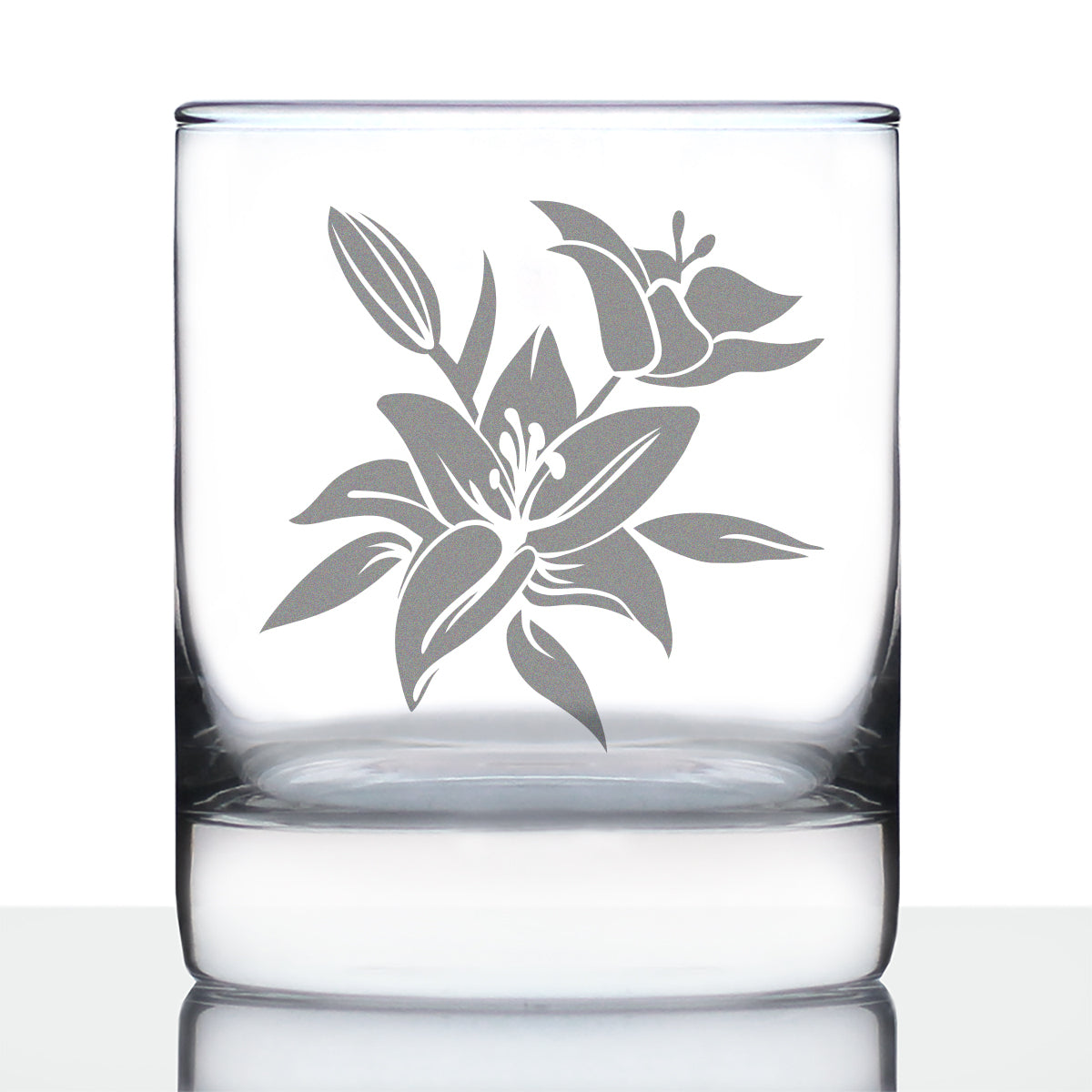 Lily Whiskey Rocks Glass - Floral Themed Decor and Gifts for Flower Lovers - 10.25 Oz Glasses