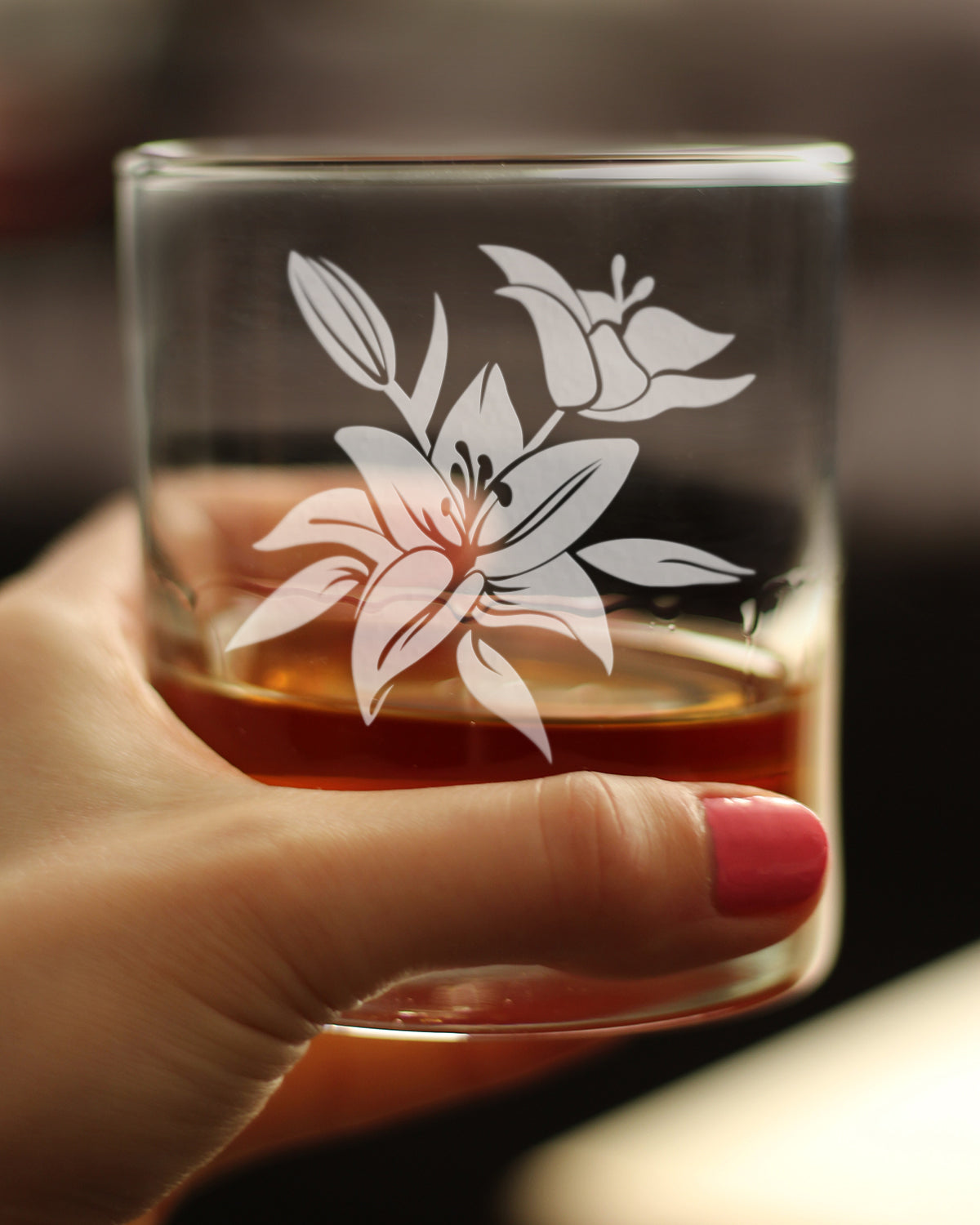 Lily Whiskey Rocks Glass - Floral Themed Decor and Gifts for Flower Lovers - 10.25 Oz Glasses