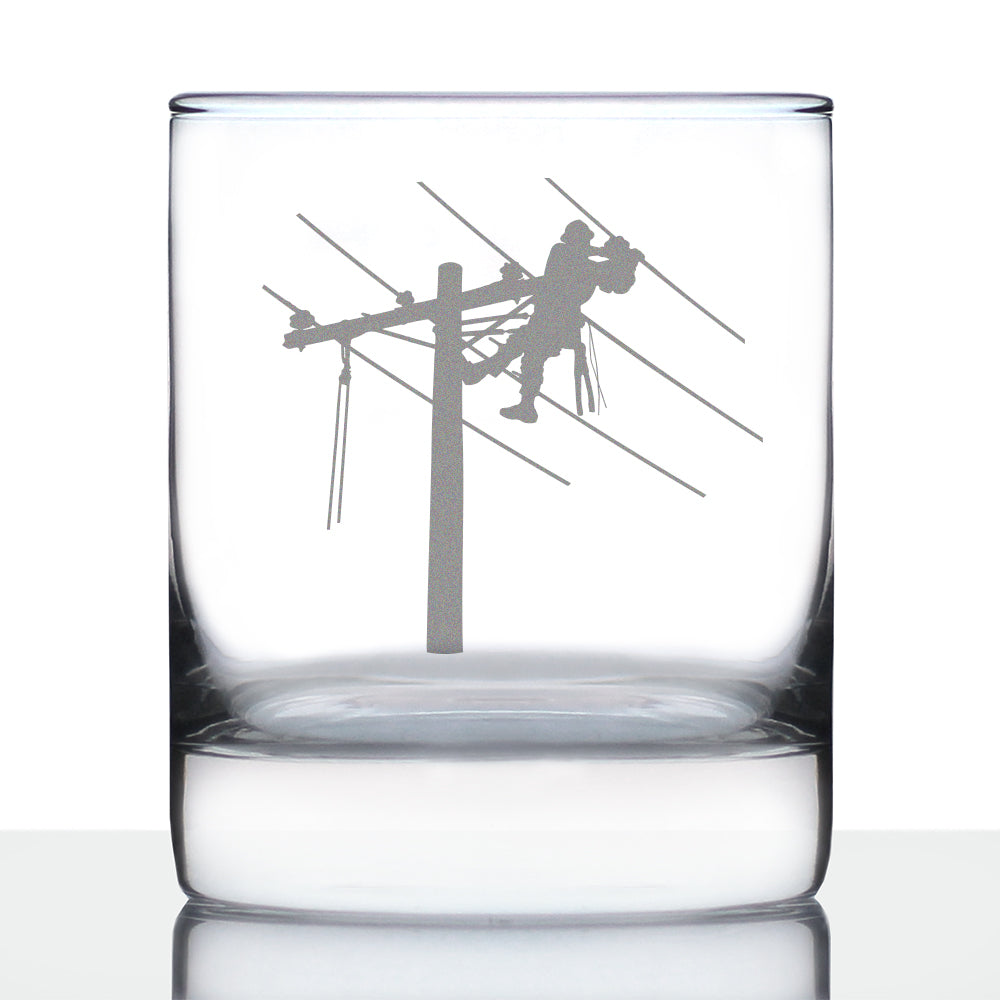 Lineworker Engraved Rocks or Old Fashioned Whiskey Glass, Unique Electrical Themed Gifts for Men and Women who are Lineworkers - 10 oz