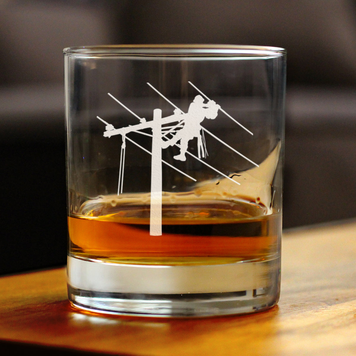 Lineworker Engraved Rocks or Old Fashioned Whiskey Glass, Unique Electrical Themed Gifts for Men and Women who are Lineworkers - 10 oz