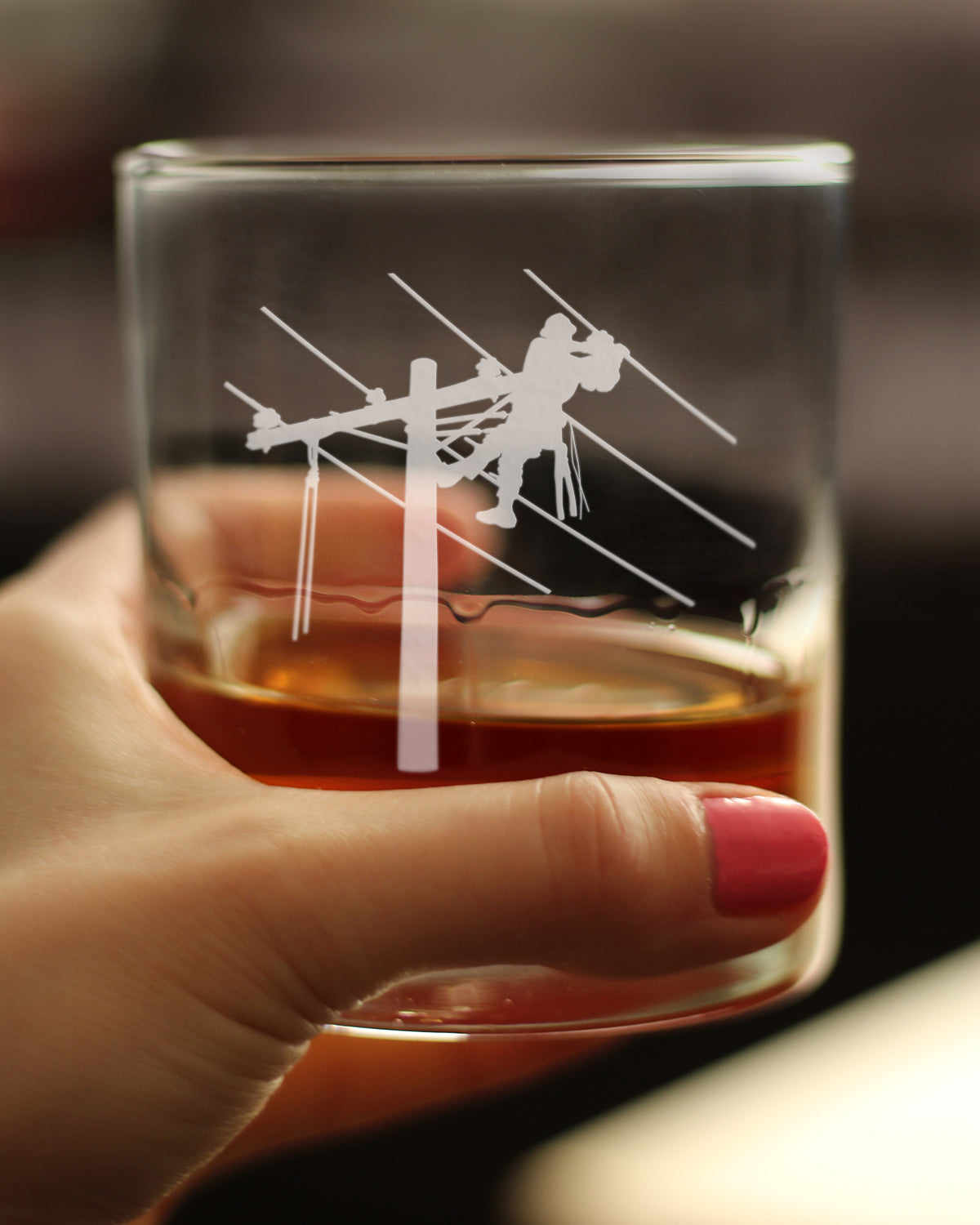 Lineworker Engraved Rocks or Old Fashioned Whiskey Glass, Unique Electrical Themed Gifts for Men and Women who are Lineworkers - 10 oz
