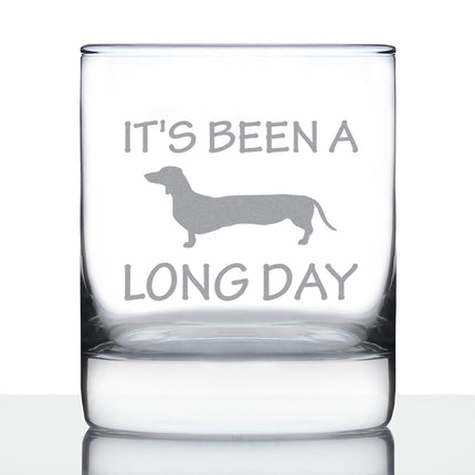Long Day - Funny Dachshund Whiskey Rocks Glass Gifts for Men & Women - Fun Whisky Drinking Tumbler Décor