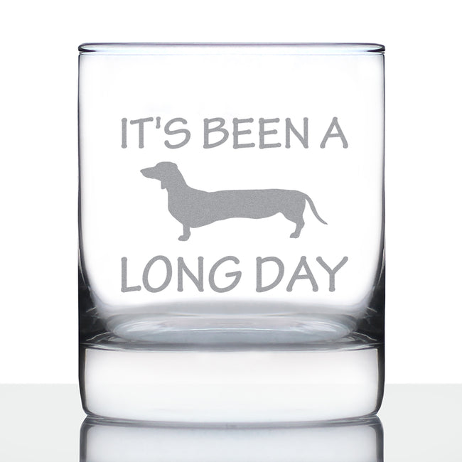 Long Day - Funny Dachshund Whiskey Rocks Glass Gifts for Men & Women - Fun Whisky Drinking Tumbler Décor