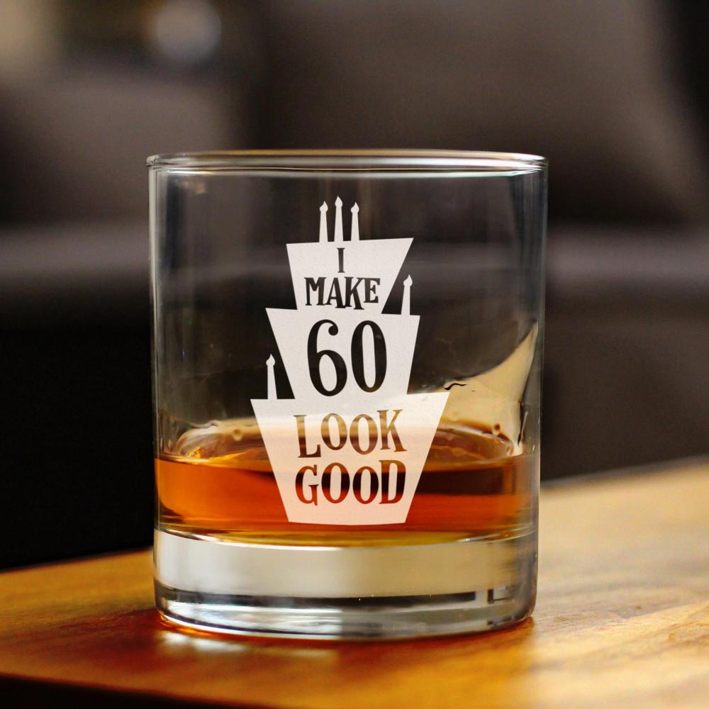 Make 60 Look Good - Funny 60th Birthday Whiskey Rocks Glass Gifts for Men &amp; Women Turning 60 - Whisky Drinking Tumbler