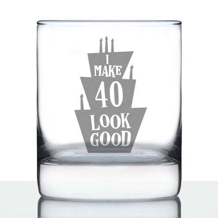 Make 40 Look Good - Funny 40th Birthday Whiskey Rocks Glass Gifts for Men & Women Turning 40 - Whisky Drinking Tumbler