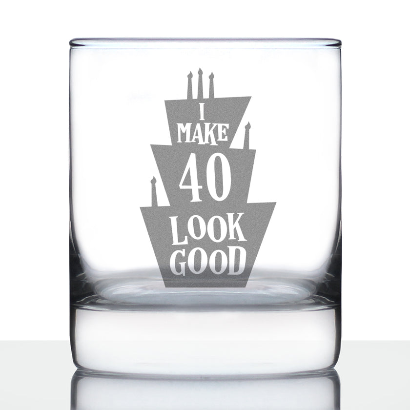 Make 40 Look Good - Funny 40th Birthday Whiskey Rocks Glass Gifts for Men & Women Turning 40 - Whisky Drinking Tumbler