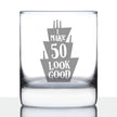 Make 50 Look Good - Funny 50th Birthday Whiskey Rocks Glass Gifts for Men & Women Turning 50 - Whisky Drinking Tumbler
