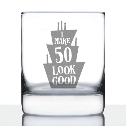 Make 50 Look Good - Funny 50th Birthday Whiskey Rocks Glass Gifts for Men & Women Turning 50 - Whisky Drinking Tumbler