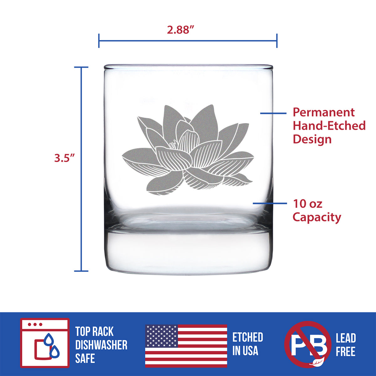 Lotus Flower - 10 Ounce Rocks Glass