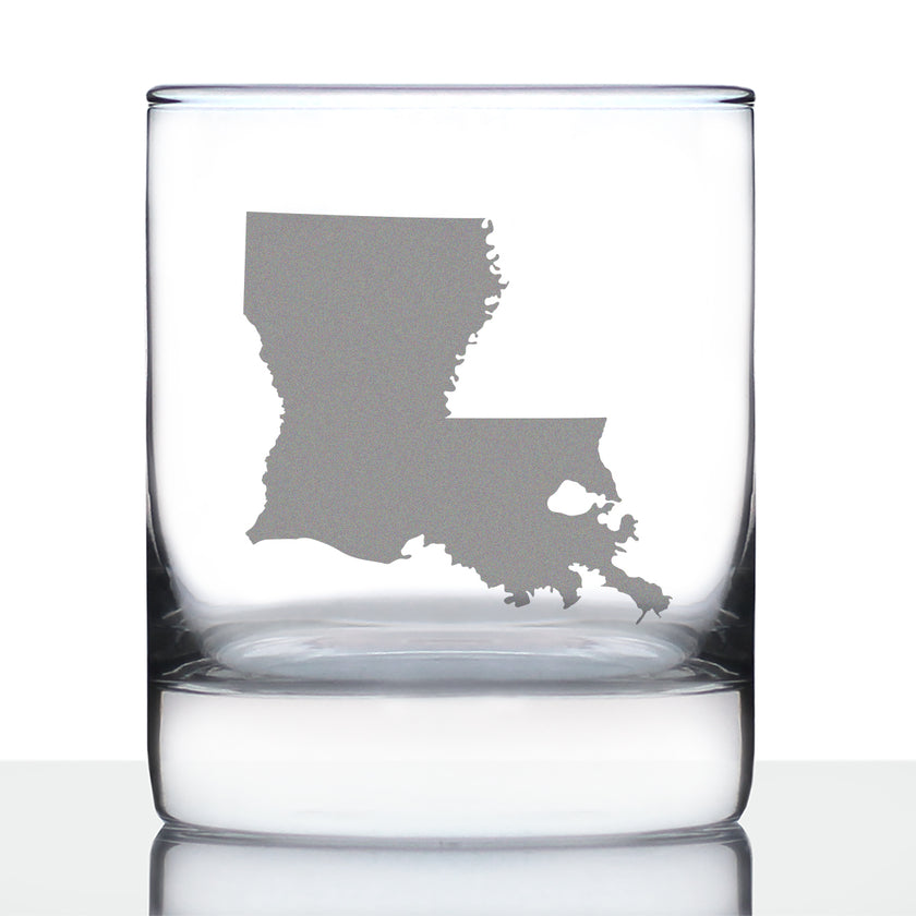 Louisiana State Outline Whiskey Rocks Glass - State Themed Drinking Decor and Gifts for Louisianian Women & Men - 10.25 Oz Whisky Tumbler Glasses