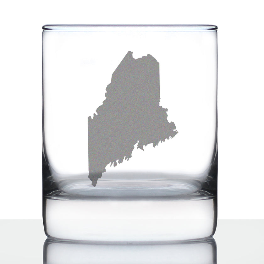 Maine State Outline Whiskey Rocks Glass - State Themed Drinking Decor and Gifts for Mainer Women & Men - 10.25 Oz Whisky Tumbler Glasses