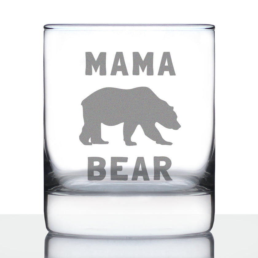 Mama Bear Whiskey Rocks Glass - Cute Funny Mom Gift Ideas for Mother's Day or Birthday - 10.25 Oz Whisky Tumbler Glasses
