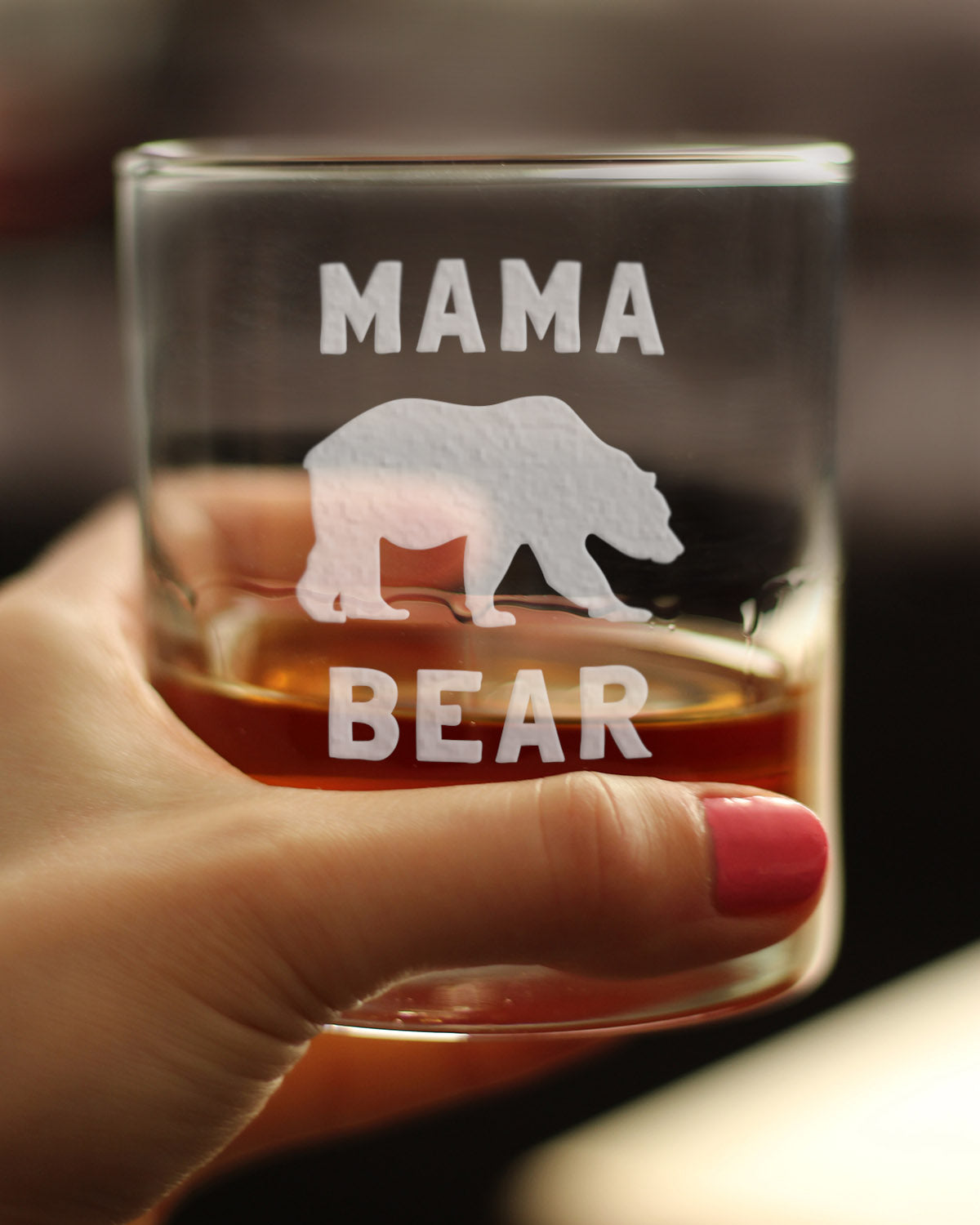 Mama Bear Whiskey Rocks Glass - Cute Funny Mom Gift Ideas for Mother&#39;s Day or Birthday - 10.25 Oz Whisky Tumbler Glasses