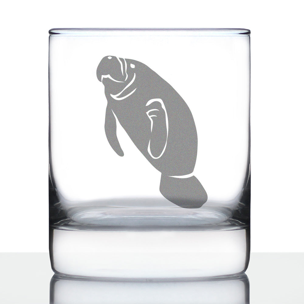 Manatee Whiskey Rocks Glass - Cute Funny Ocean Animals Themed Decor and Gifts for Sea Creature Lovers - 10.25 Oz