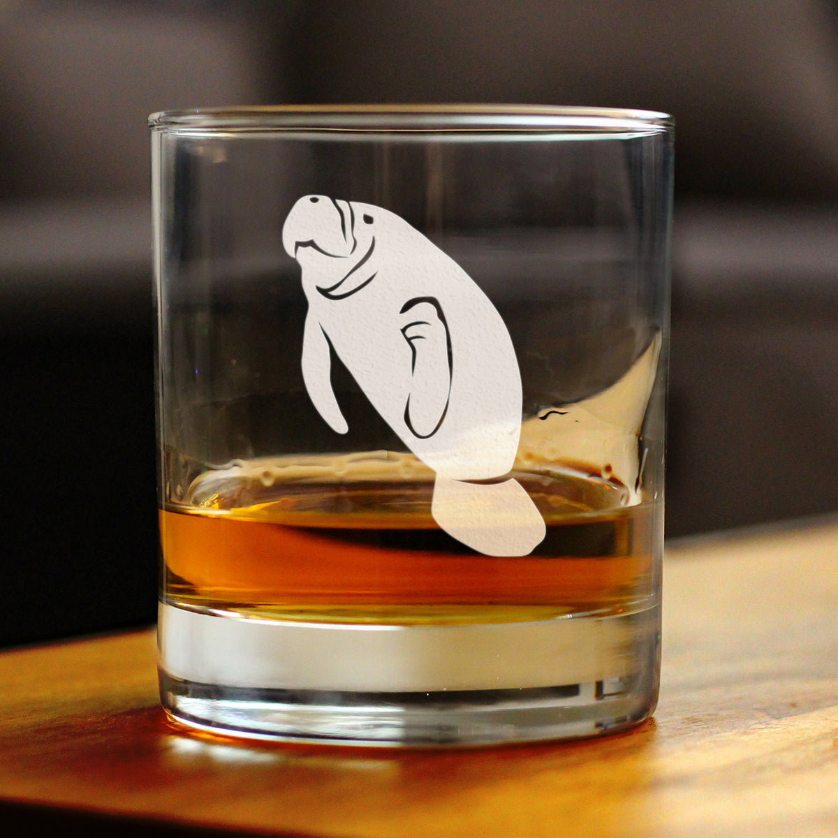 Manatee Whiskey Rocks Glass - Cute Funny Ocean Animals Themed Decor and Gifts for Sea Creature Lovers - 10.25 Oz
