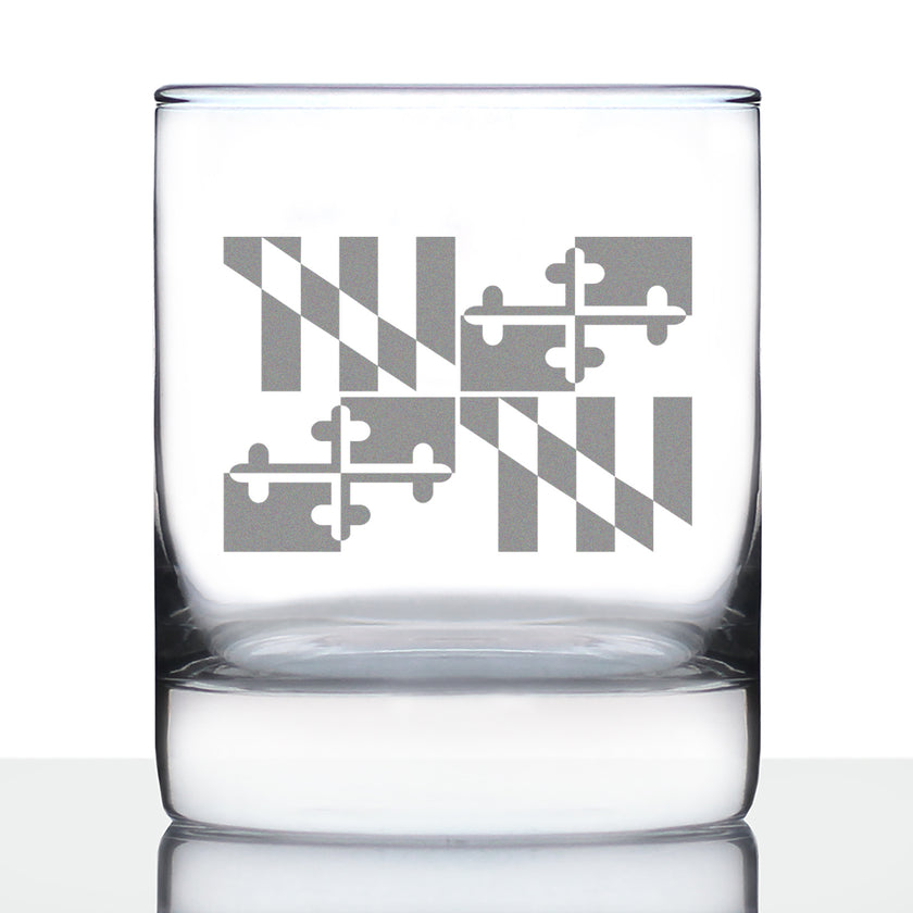 Maryland Flag Whiskey Rocks Glass - State Themed Drinking Decor and Gifts for Marylander Women & Men - 10.25 Oz Whisky Tumbler Glasses