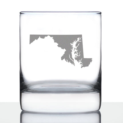 Maryland State Outline Whiskey Rocks Glass - State Themed Drinking Decor and Gifts for Marylander Women & Men - 10.25 Oz Whisky Tumbler Glasses