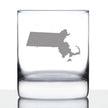 Massachusetts State Outline Whiskey Rocks Glass - State Themed Drinking Decor and Gifts for Bay Stater Women & Men - 10.25 Oz Whisky Tumbler Glasses