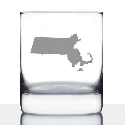 Massachusetts State Outline Whiskey Rocks Glass - State Themed Drinking Decor and Gifts for Bay Stater Women & Men - 10.25 Oz Whisky Tumbler Glasses