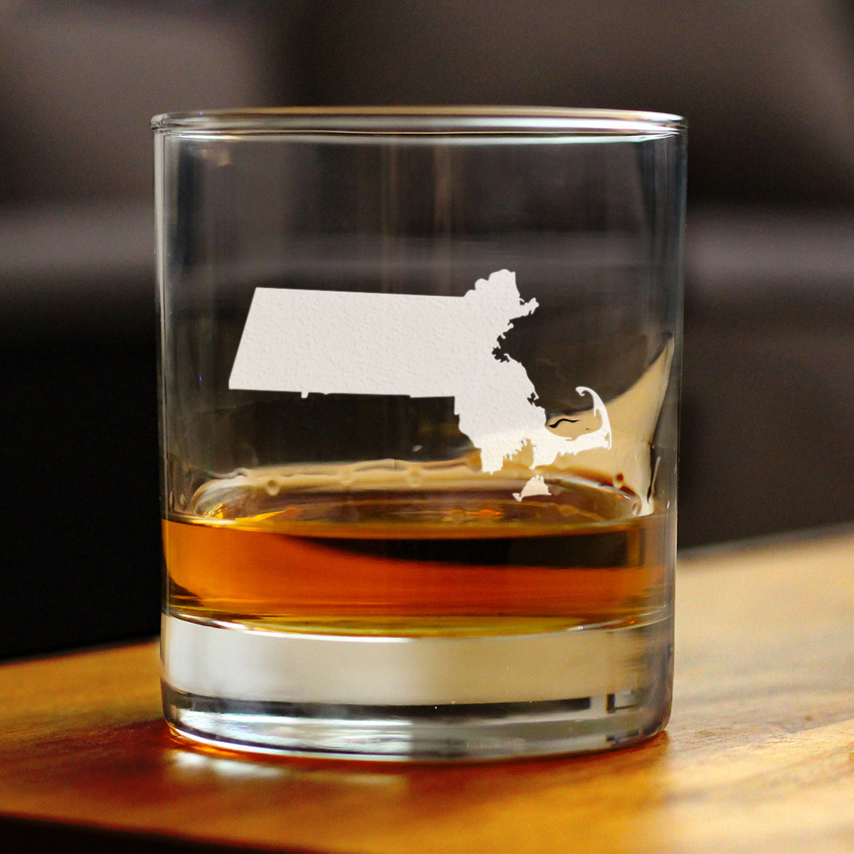 Massachusetts State Outline Whiskey Rocks Glass - State Themed Drinking Decor and Gifts for Bay Stater Women &amp; Men - 10.25 Oz Whisky Tumbler Glasses