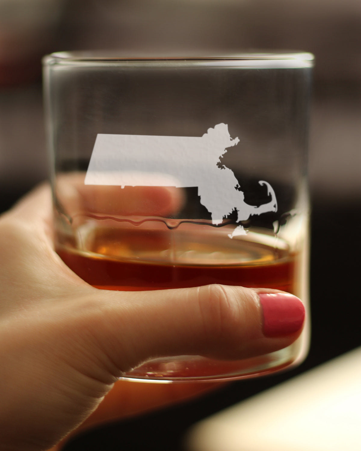 Massachusetts State Outline Whiskey Rocks Glass - State Themed Drinking Decor and Gifts for Bay Stater Women &amp; Men - 10.25 Oz Whisky Tumbler Glasses