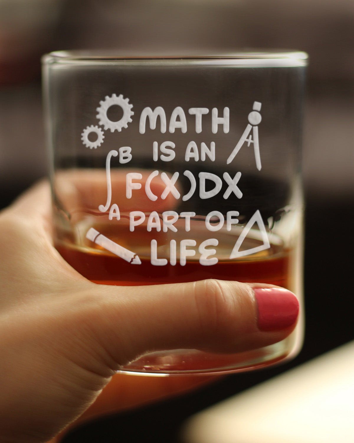 Math is an Integral Part of Life – Whiskey Rocks Glass - Funny Math Nerd or Teacher Gifts for Women &amp; Men - 10.25 Oz