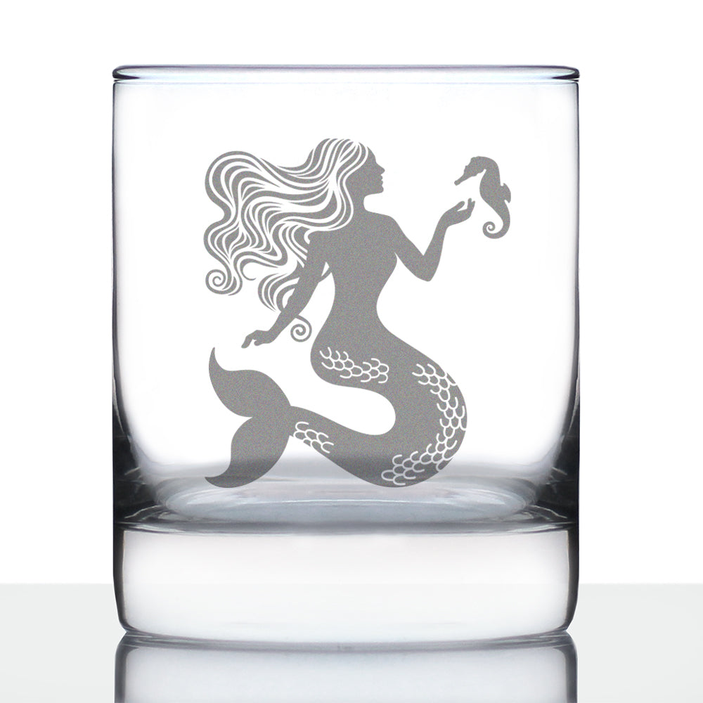 Mermaid Whiskey Rocks Glass - Fun Mermaids Themed Decor and Gifts for Beach Lovers - 10.25 Oz Glasses