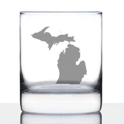 Michigan State Outline Whiskey Rocks Glass - State Themed Drinking Decor and Gifts for Michigander Women & Men - 10.25 Oz Whisky Tumbler Glasses