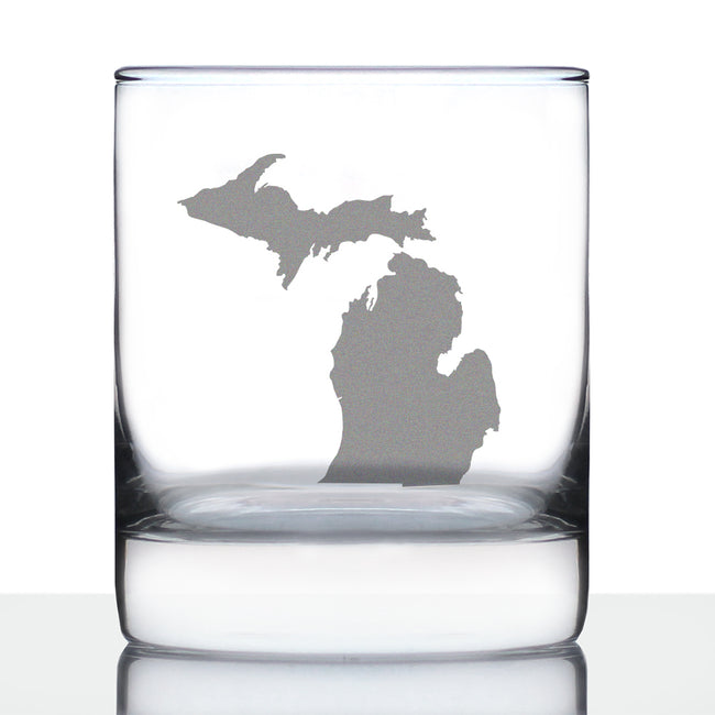 Michigan State Outline Whiskey Rocks Glass - State Themed Drinking Decor and Gifts for Michigander Women & Men - 10.25 Oz Whisky Tumbler Glasses