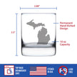 Michigan State Outline Whiskey Rocks Glass - State Themed Drinking Decor and Gifts for Michigander Women & Men - 10.25 Oz Whisky Tumbler Glasses