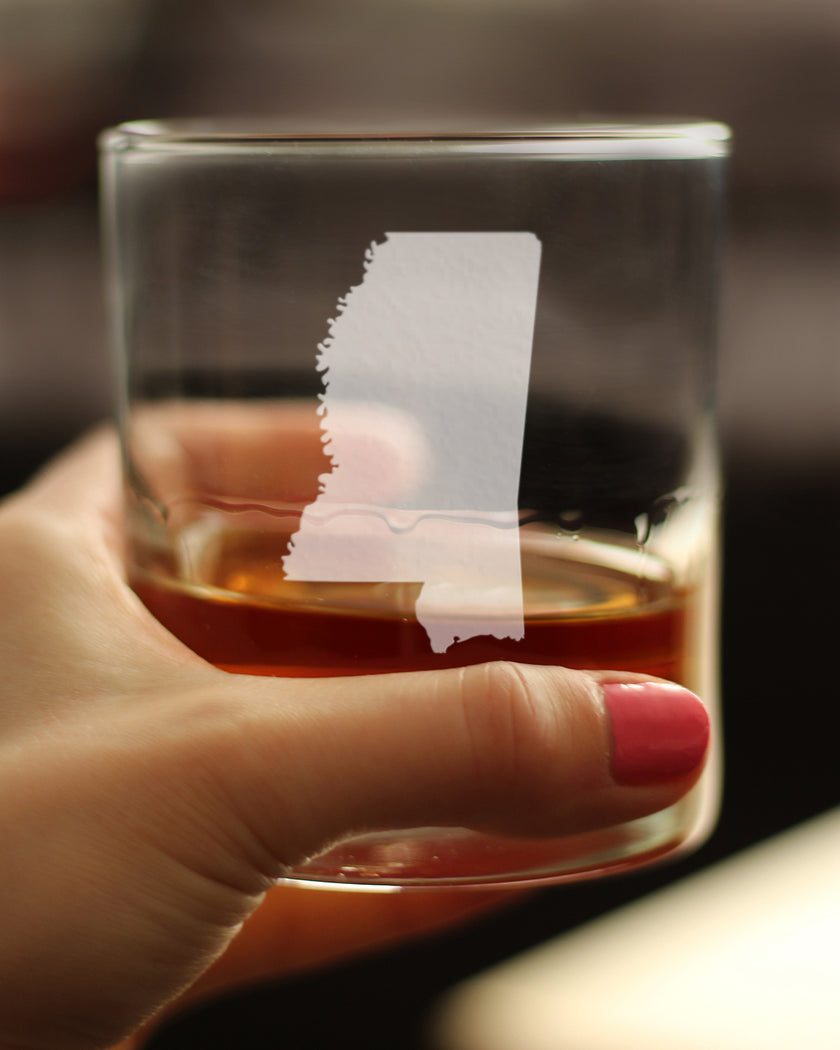 Mississippi State Outline Whiskey Rocks Glass - State Themed Drinking Decor and Gifts for Mississippian Women & Men - 10.25 Oz Whisky Tumbler Glasses