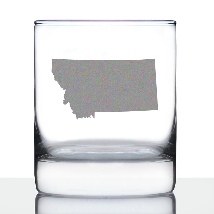 Montana State Outline Whiskey Rocks Glass - State Themed Drinking Decor and Gifts for Montanan Women & Men - 10.25 Oz Whisky Tumbler Glasses