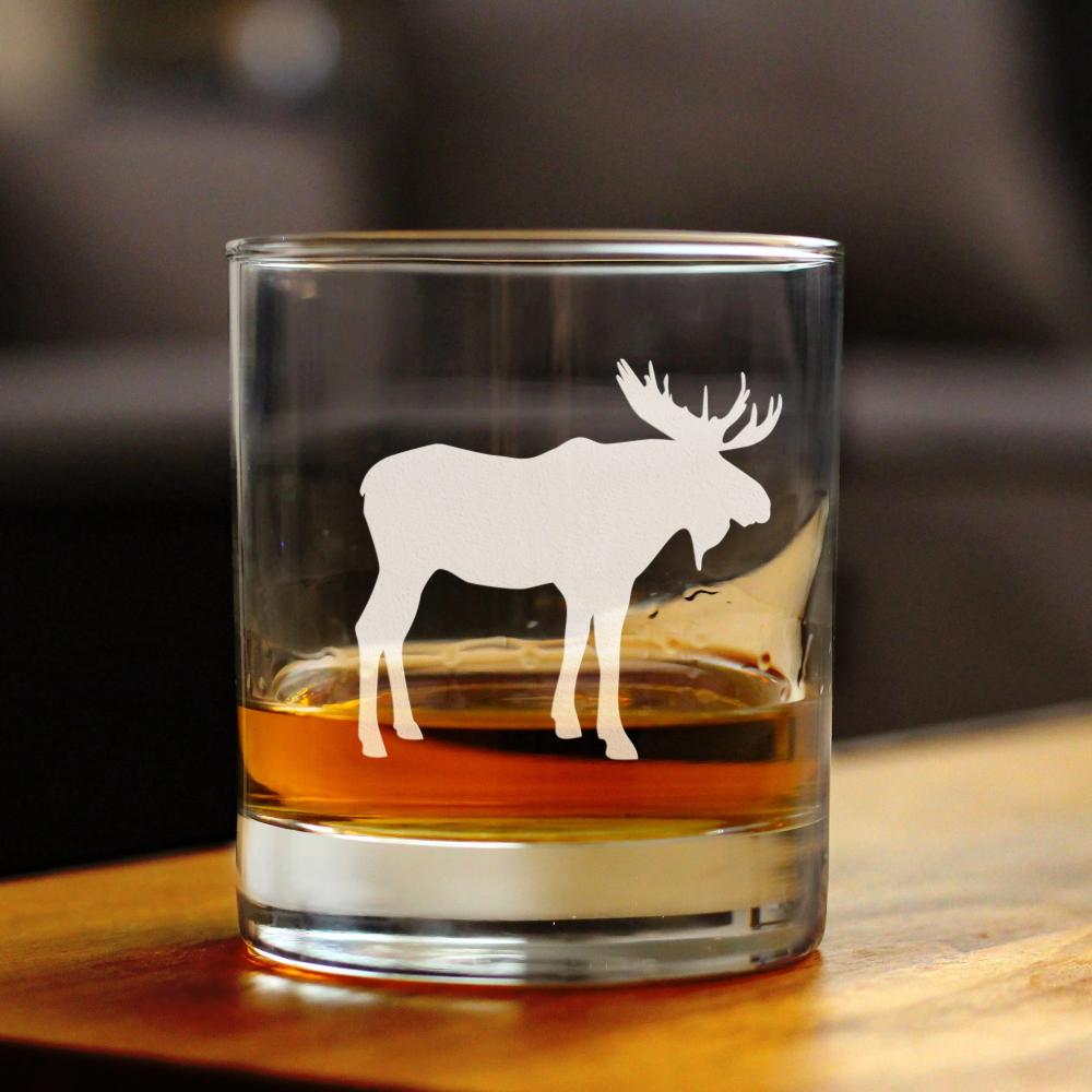 Moose Whiskey Rocks Glass - Cabin Themed Gifts or Rustic Decor for Men and Women - Fun Whisky Drinking Tumbler - 10 oz