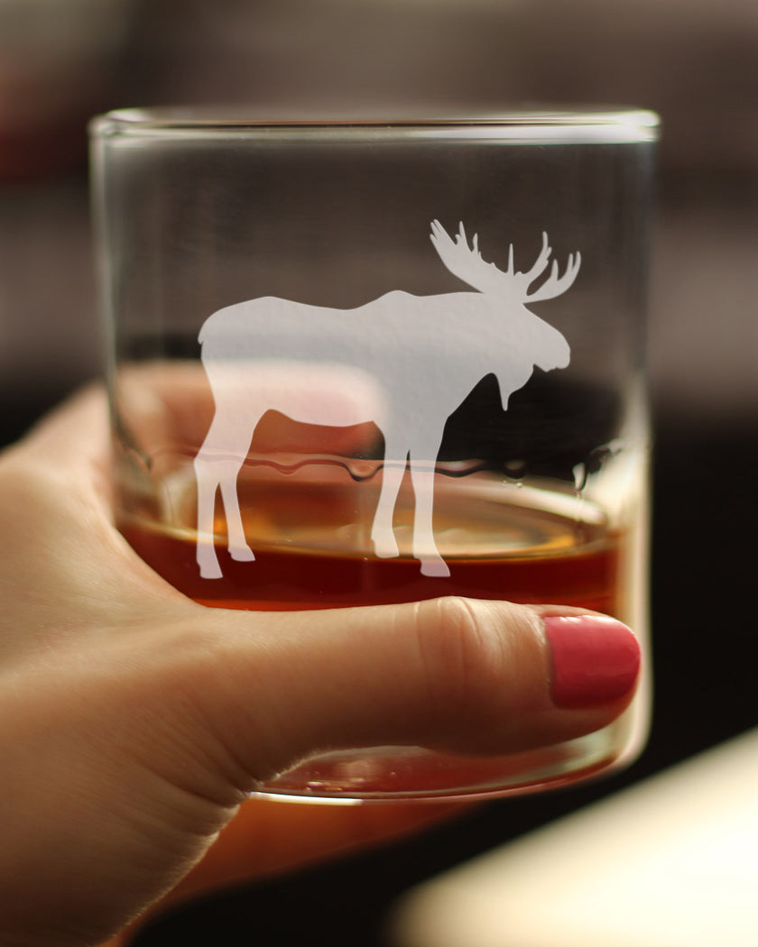 Moose Whiskey Rocks Glass - Cabin Themed Gifts or Rustic Decor for Men and Women - Fun Whisky Drinking Tumbler - 10 oz