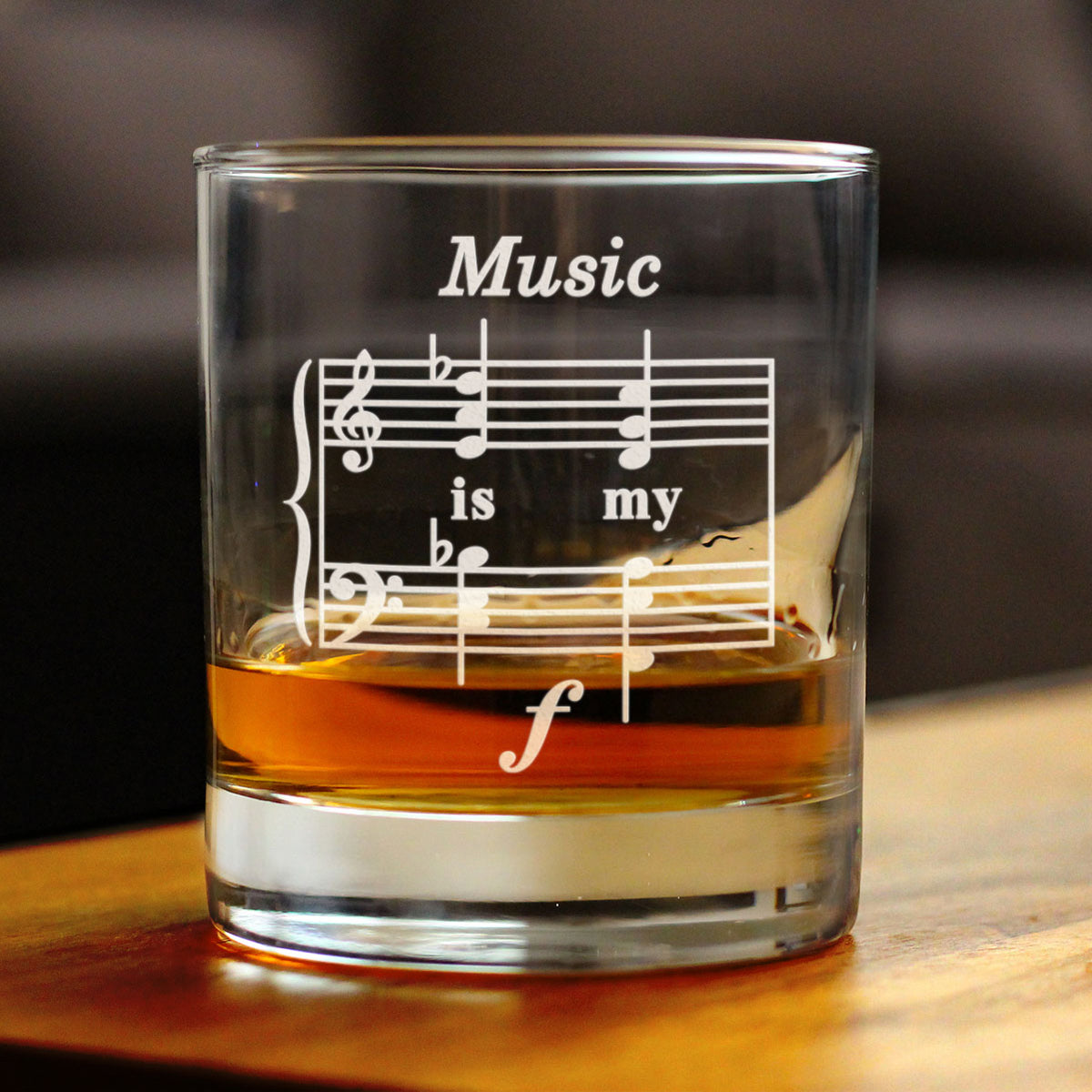 Music Is My Forte - Whiskey Rocks Glass - Funny Musician Gifts and Musical Accessories - 10.25 Oz Glasses