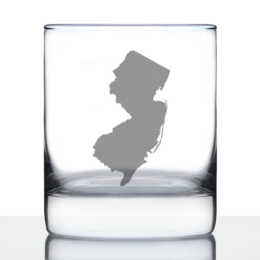 New Jersey State Outline Whiskey Rocks Glass - State Themed Drinking Decor and Gifts for New Jerseyan Women & Men - 10.25 Oz Whisky Tumbler Glasses