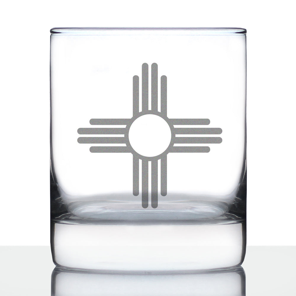 New Mexico Flag Whiskey Rocks Glass - State Themed Drinking Decor and Gifts for New Mexican Women &amp; Men - 10.25 Oz Whiskey Tumbler Glasses