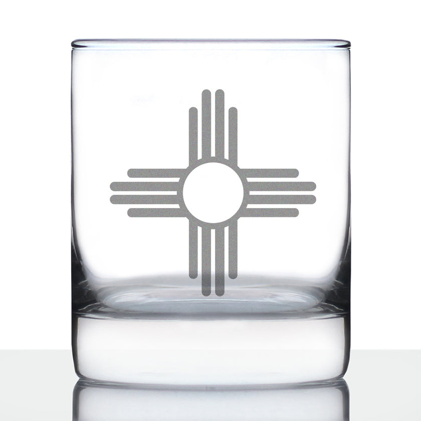 New Mexico Flag Whiskey Rocks Glass - State Themed Drinking Decor and Gifts for New Mexican Women & Men - 10.25 Oz Whiskey Tumbler Glasses