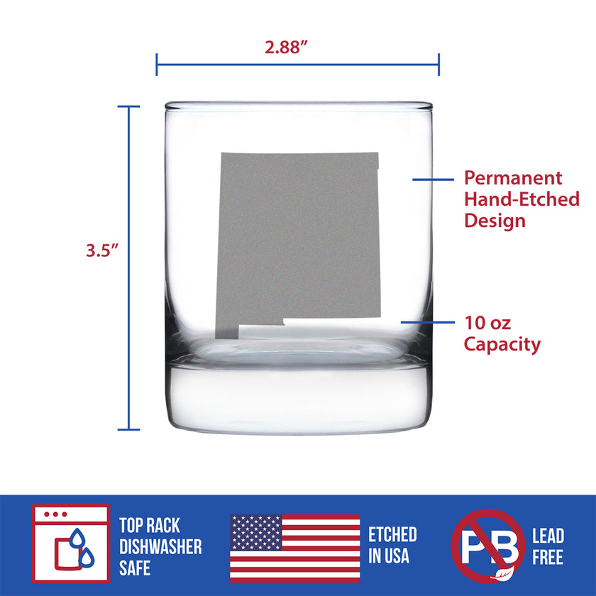 New Mexico State Outline Whiskey Rocks Glass - State Themed Drinking Decor and Gifts for New Mexican Women & Men - 10.25 Oz Whisky Tumbler Glasses