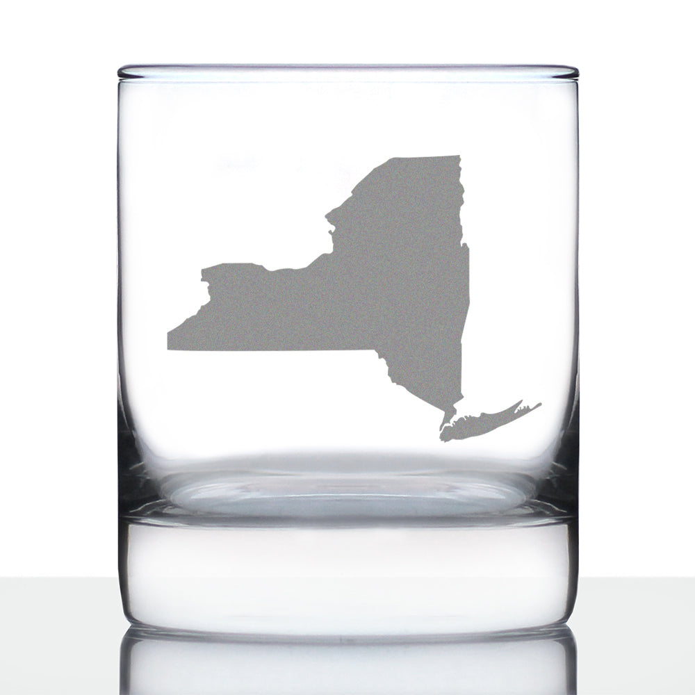 New York State Outline Whiskey Rocks Glass - State Themed Drinking Decor and Gifts for New Yorker Women &amp; Men - 10.25 Oz Whisky Tumbler Glasses