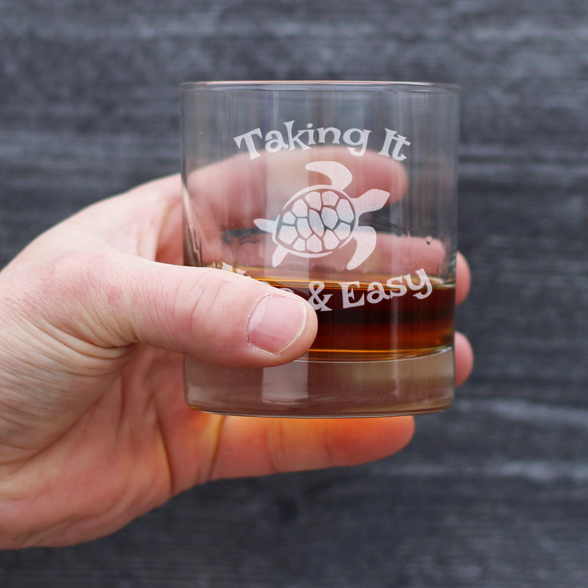 Taking It Nice &amp; Easy Sea Turtle Whiskey Rocks Glass - Unique Funny Etched Turtles Gift - 10.25 Oz