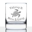Taking It Nice & Easy Sea Turtle Whiskey Rocks Glass - Unique Funny Etched Turtles Gift - 10.25 Oz