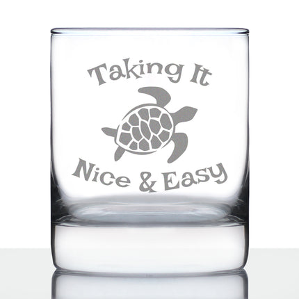 Taking It Nice & Easy Sea Turtle Whiskey Rocks Glass - Unique Funny Etched Turtles Gift - 10.25 Oz