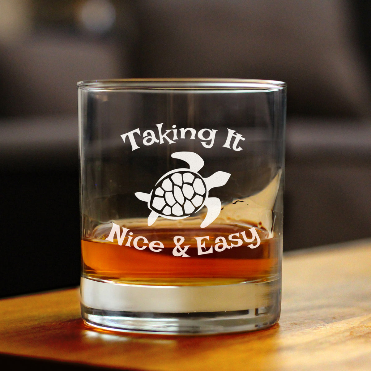 Taking It Nice &amp; Easy Sea Turtle Whiskey Rocks Glass - Unique Funny Etched Turtles Gift - 10.25 Oz