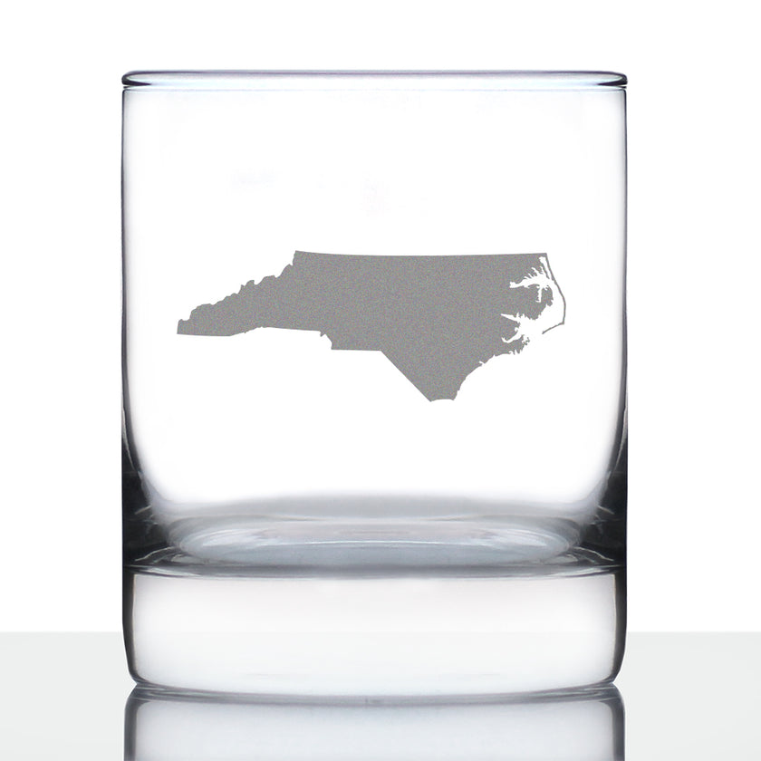 North Carolina State Outline Whiskey Rocks Glass - State Themed Drinking Decor and Gifts for North Carolinian Women & Men - 10.25 Oz Whisky Tumbler Glasses