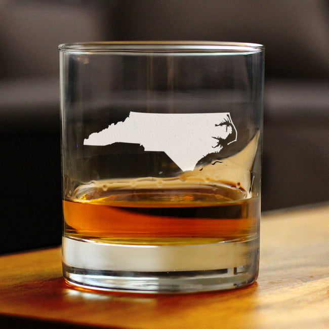 North Carolina State Outline Whiskey Rocks Glass - State Themed Drinking Decor and Gifts for North Carolinian Women & Men - 10.25 Oz Whisky Tumbler Glasses